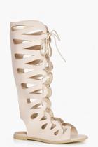 Boohoo Lydia Ghillie Lace Up Gladiator Knee High Sandal Nude