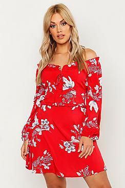 Boohoo Plus Ruffle Detail Lace Up Skater Dress