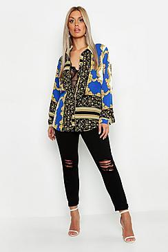 Boohoo Plus Scarf Printed Oversized Shirt