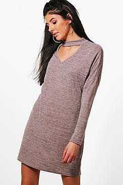 Boohoo Joanna Choker Batwing Knitted Dress