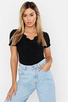 Boohoo Petite Lace Rib V-neck T-shirt