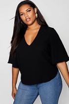 Boohoo Plus Wide Sleeve Plunge Top
