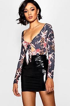 Boohoo Emily Baroque Print Tie Front Body