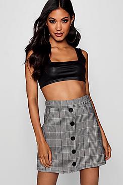 Boohoo Prince Of Wales Check Button Through Mini Skirt