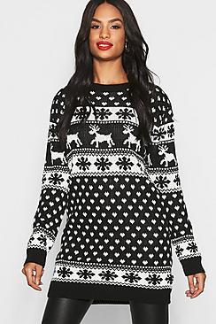 Boohoo Tall Reindeers & Snowman Christmas Jumper Dress