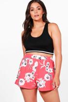 Boohoo Plus Sylvia Floral Flippy Shorts Red