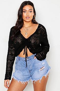 Boohoo Plus Ruched Crochet Knit Jumper