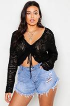 Boohoo Plus Ruched Crochet Knit Jumper