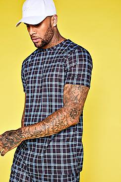 Boohoo Jersey Printed Checked Longline Tee Co-ord