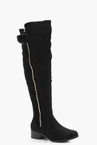 Boohoo Eve Zip And Pom Over The Knee Boot