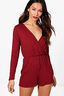 Boohoo Petite Georgie Basic Wrap Front Playsuit