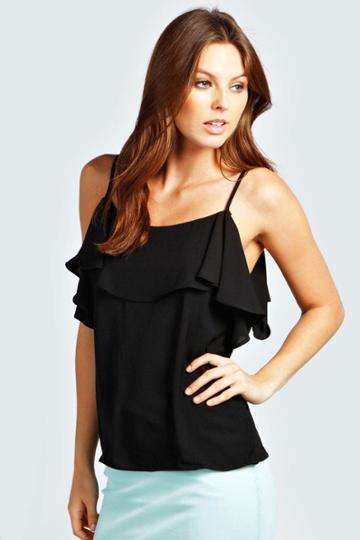 Boohoo Alanis Strappy Ruffle Cami - Black
