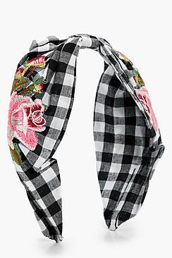 Boohoo Gingham Floral Embroidered Turban Headband