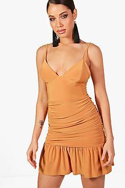 Boohoo Ruched And Frill Detail Bodycon Dress