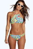 Boohoo Malta Boutique Geo Halter Crop Bikini Multi