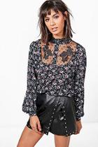 Boohoo Layla Floral Applique Lace Blouse