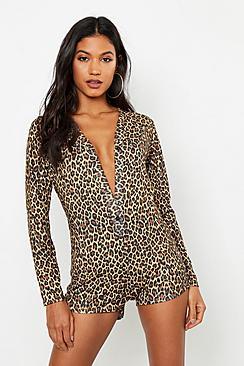 Boohoo Leopard Print Jersey Romper