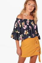 Boohoo Isabel Off The Shoulder Sheered Floral Printed Top