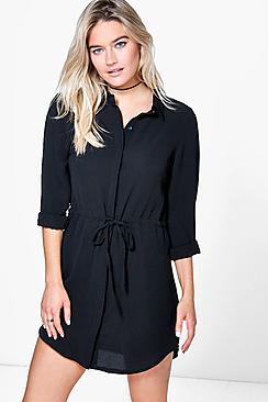 Boohoo Marina Tie Front Shirt Dress