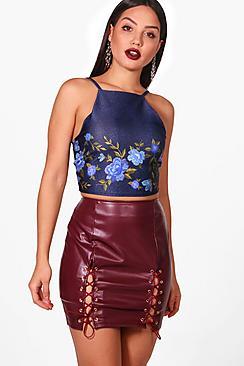 Boohoo Maria Embroidered Print Crop Top