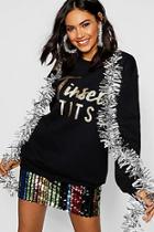 Boohoo Christmas Tinsel Tits Glitter Print Sweat Jumper