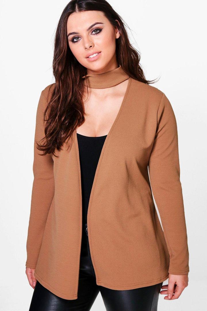 Boohoo Plus Madison Choker Detail Blazer Camel