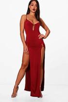 Boohoo Keely Strappy Plunge Double Split Maxi Dress