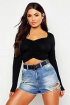 Boohoo Basic Ruched Front Long Sleeve Crop Top