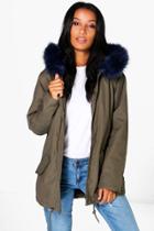 Boohoo Boutique Esme Faux Fur Collar Parka Navy