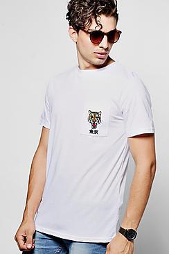 Boohoo Embroidered Tiger Pocket T Shirt