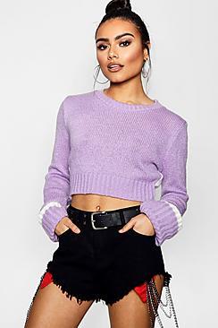 Boohoo Hannah Soft Knit Contrast Back Crop Jumper