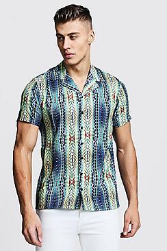 Boohoo Abstract Print Short Sleeve Revere Shirt