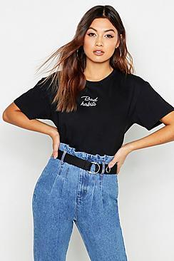 Boohoo Bad Habits Pocket Slogan T-shirt
