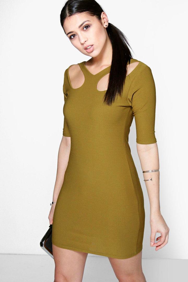 Boohoo Catty Keyhole Front Bodycon Dress Olive