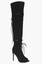 Boohoo Ivy Peeptoe Lace Up And Back Over Knee Boot Black