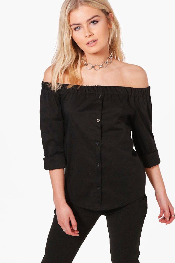 Boohoo Natalia Off The Shoulder Shirt Black