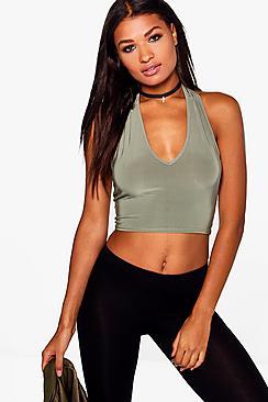 Boohoo Grace Slinky Deep Plunge Crop