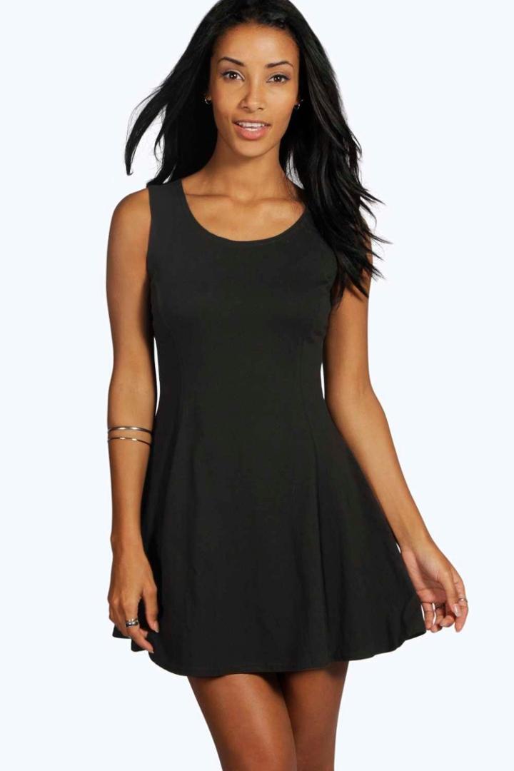 Boohoo Sara Seam Detail Skater Dress Black