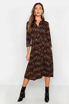 Boohoo Mixed Leopard Print Belted Midi Shirt Dress