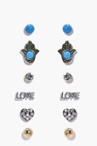 Boohoo Phillipa Hamsa & Love Stud Earring Set Multi