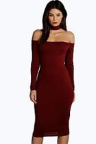 Boohoo Jasmine Off Shoulder Neck Detail Midi Dress
