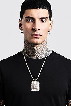 Boohoo Flat Square Jewelled Chain Necklace