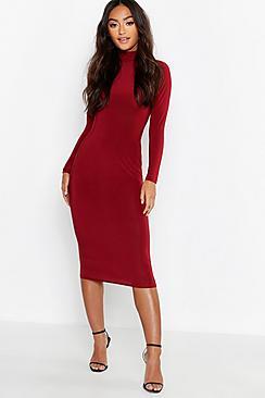 Boohoo Petite Slinky High Neck Midi Dress