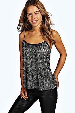Boohoo Petite Lucy Metallic Spaghetti Strap Cami