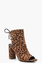 Boohoo Leopard Lace Back Block Heel Shoe Boots