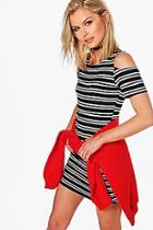 Boohoo Mia Cold Shoulder Stripe Bodycon Dress