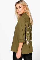 Boohoo Kate Boutique Embroidered Back Shirt Khaki