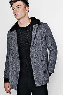 Boohoo Borg Collar Double Breasted Wool Look Coat