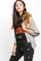 Boohoo Alice Zip Up Faux Fur Collar Cardigan Stone