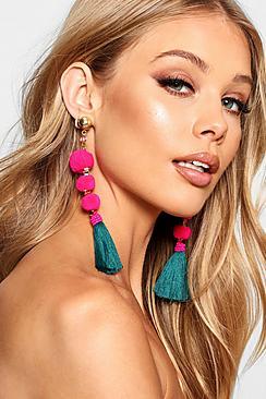 Boohoo Poppy Pom Pom Tassel Earrings